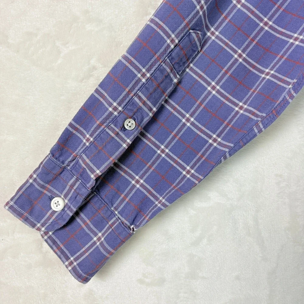 Nautica Button Down Shirt Men Medium Blue Plaid Good Classic Fit Cotton Long Slv